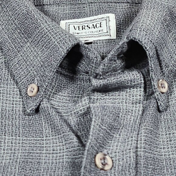 Versace Shirts Couture Mens Gray Plaid Short Sleeve Shirt Size Large Cotton - Picture 3 of 12